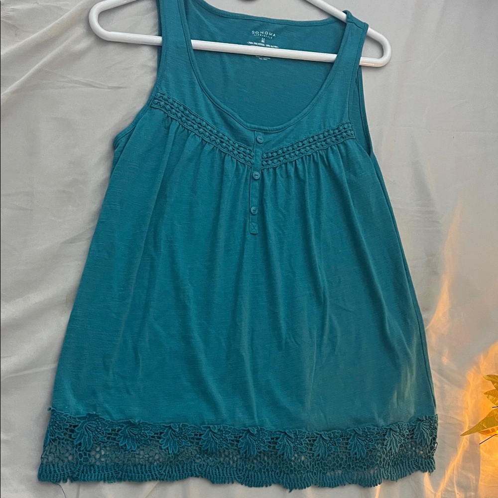 Sonoma Teal Tank Top with Lace Trim